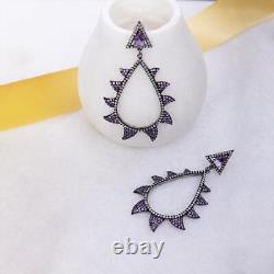 Natural Amethyst Gemstone 925 Sterling Silver Pave Diamond Fine Jewelry Gift