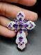 Natural Amethyst Gemstone CROSS Pendant 925 Sterling Silver CZ Pave Jewelry Gift