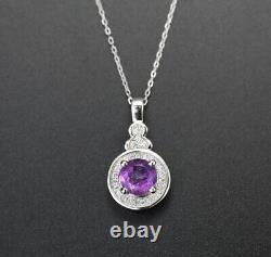 Natural Amethyst With Diamond 925 Sterling Silver Jewelry Pendent Gift For Girls