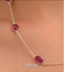 Natural Bangkok Ruby Necklace Silver 925 Sterling Handmade Jewelry Gift For Her