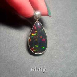 Natural Black Fire Opal Pear Gemstone Pendant 925 Sterling Silver Birthday Gifts