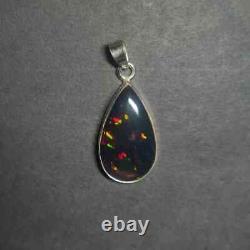 Natural Black Fire Opal Pear Gemstone Pendant 925 Sterling Silver Birthday Gifts