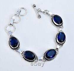 Natural Blue Sapphire Oval Cut Bracelet 925 sterling Silver Jewelry Gift For Her