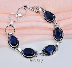 Natural Blue Sapphire Oval Cut Bracelet 925 sterling Silver Jewelry Gift For Her