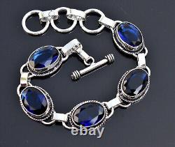 Natural Blue Sapphire Oval Cut Bracelet 925 sterling Silver Jewelry Gift For Her