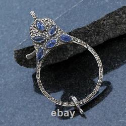 Natural Blue Sapphire Pave Diamond 925 Silver Clasp Lobster Finding Jewelry Gift