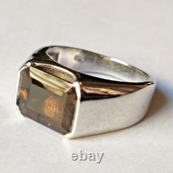 Natural Brown Smoky 925 Solid Sterling Silver Handmade Men Jewelry Gift For Him