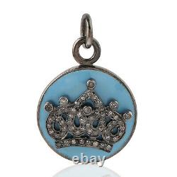 Natural Diamond Crown Enamel Charm Pendant 925 Sterling Silver Jewelry For Gift