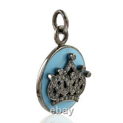 Natural Diamond Crown Enamel Charm Pendant 925 Sterling Silver Jewelry For Gift