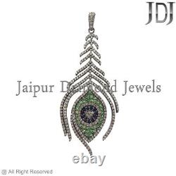 Natural Diamond Multi Gemstone 925 Silver Peacock Feather Pendant Jewelry Gifts
