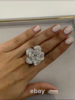 Natural Diamond Rose Flower Ring 925 Sterling Silver Jewelry Gift For Her