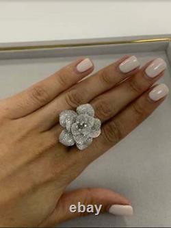 Natural Diamond Rose Flower Ring 925 Sterling Silver Jewelry Gift For Her