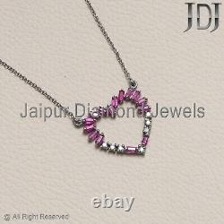 Natural Diamond Ruby Gemstone 925 Silver Heart Shape Chain Necklace Gift Jewelry