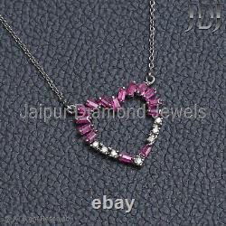 Natural Diamond Ruby Gemstone 925 Silver Heart Shape Chain Necklace Gift Jewelry