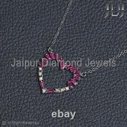 Natural Diamond Ruby Gemstone 925 Silver Heart Shape Chain Necklace Gift Jewelry