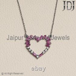 Natural Diamond Ruby Gemstone 925 Silver Heart Shape Chain Necklace Gift Jewelry