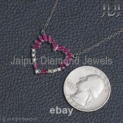 Natural Diamond Ruby Gemstone 925 Silver Heart Shape Chain Necklace Gift Jewelry