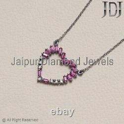 Natural Diamond Ruby Gemstone 925 Silver Heart Shape Chain Necklace Gift Jewelry