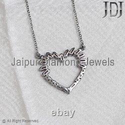 Natural Diamond Ruby Gemstone 925 Silver Heart Shape Chain Necklace Gift Jewelry