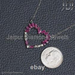 Natural Diamond Ruby Gemstone 925 Silver Heart Shape Chain Necklace Gift Jewelry