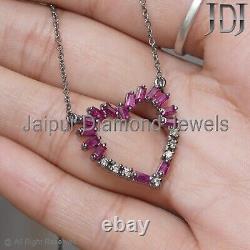 Natural Diamond Ruby Gemstone 925 Silver Heart Shape Chain Necklace Gift Jewelry