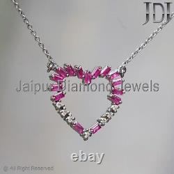 Natural Diamond Ruby Gemstone 925 Silver Heart Shape Chain Necklace Gift Jewelry