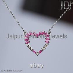 Natural Diamond Ruby Gemstone 925 Silver Heart Shape Chain Necklace Gift Jewelry