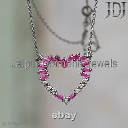 Natural Diamond Ruby Gemstone 925 Silver Heart Shape Chain Necklace Gift Jewelry