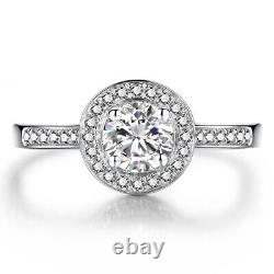 Natural Diamonds Wedding Jewelry Gift Pave&Prong Round 5mm Sterling Silver Ring