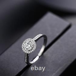 Natural Diamonds Wedding Jewelry Gift Pave&Prong Round 5mm Sterling Silver Ring