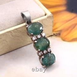 Natural Emerald Gemstone Necklace Silver Handmade Jewelry Anniversary Gift
