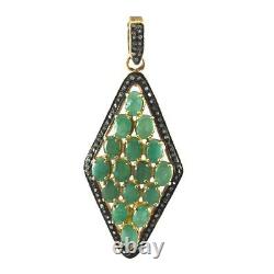 Natural Emerald Pave Diamond Pendant 925 Sterling Silver Fine Gift Jewelry