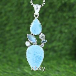 Natural Larimar With Multistone 925 Sterling Silver Pendant Women Jewelry Gift