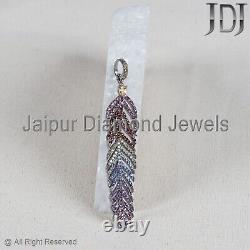 Natural Multi Gemstone 925 Sterling Silver Feather Charm Jewelry Gift Pendant