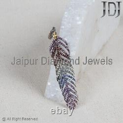 Natural Multi Gemstone 925 Sterling Silver Feather Charm Jewelry Gift Pendant