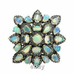 Natural Opal Gemstone & Pave Diamond Rings 925 Sterling Silver Gift Jewelry