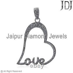 Natural Pave Diamond 925 Sterling Silver Love Heart Charm Pendant Gift Jewelry