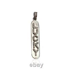 Natural Pave Diamond Lucky Word Pendant 925 Sterling Silver Jewelry Gift