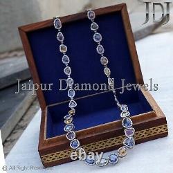 Natural Pave Diamond Multi Sapphire 23 Necklace 925 Silver Wedding Jewelry Gift