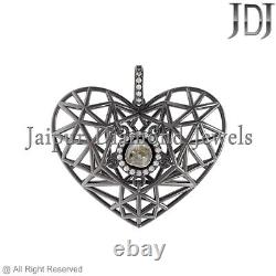 Natural Pave Diamond Polki Cage Heart Pendant 925 Silver Love Fine Jewelry Gift