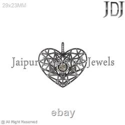 Natural Pave Diamond Polki Cage Heart Pendant 925 Silver Love Fine Jewelry Gift