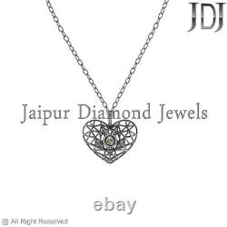 Natural Pave Diamond Polki Cage Heart Pendant 925 Silver Love Fine Jewelry Gift