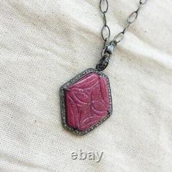 Natural Pave Diamond & Ruby Gemstone Necklace 925 Sterling Silver Jewelry Gift