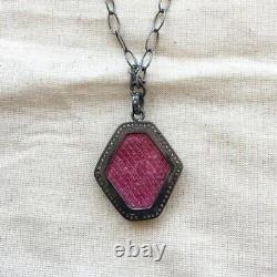 Natural Pave Diamond & Ruby Gemstone Necklace 925 Sterling Silver Jewelry Gift