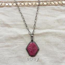 Natural Pave Diamond & Ruby Gemstone Necklace 925 Sterling Silver Jewelry Gift