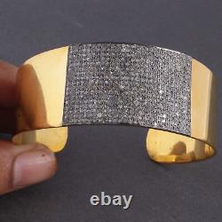 Natural Pave Diamond Studded Open Bracelet 925 Sterling Silver Fine Jewelry Gift