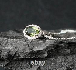 Natural Peridot With Diamond 925 Sterling Silver Jewelry Gift For Girls