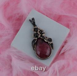 Natural Rhodonite Gemstone Drop Pendant 925 Silver Rose Gold Plated Jewelry Gift