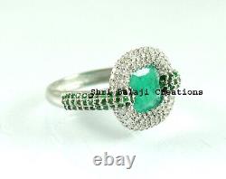 Natural Rosecut Diamond Emerald 925 Sterling Silver Ring Jewelry Gift For Her