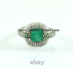 Natural Rosecut Diamond Emerald 925 Sterling Silver Ring Jewelry Gift For Her